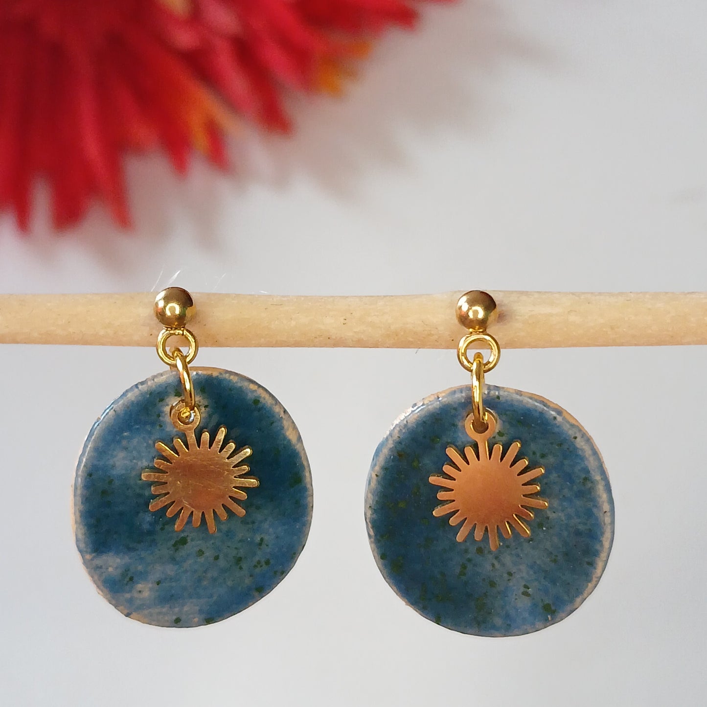 Ohrhänger Keramik "Sonne" blau
