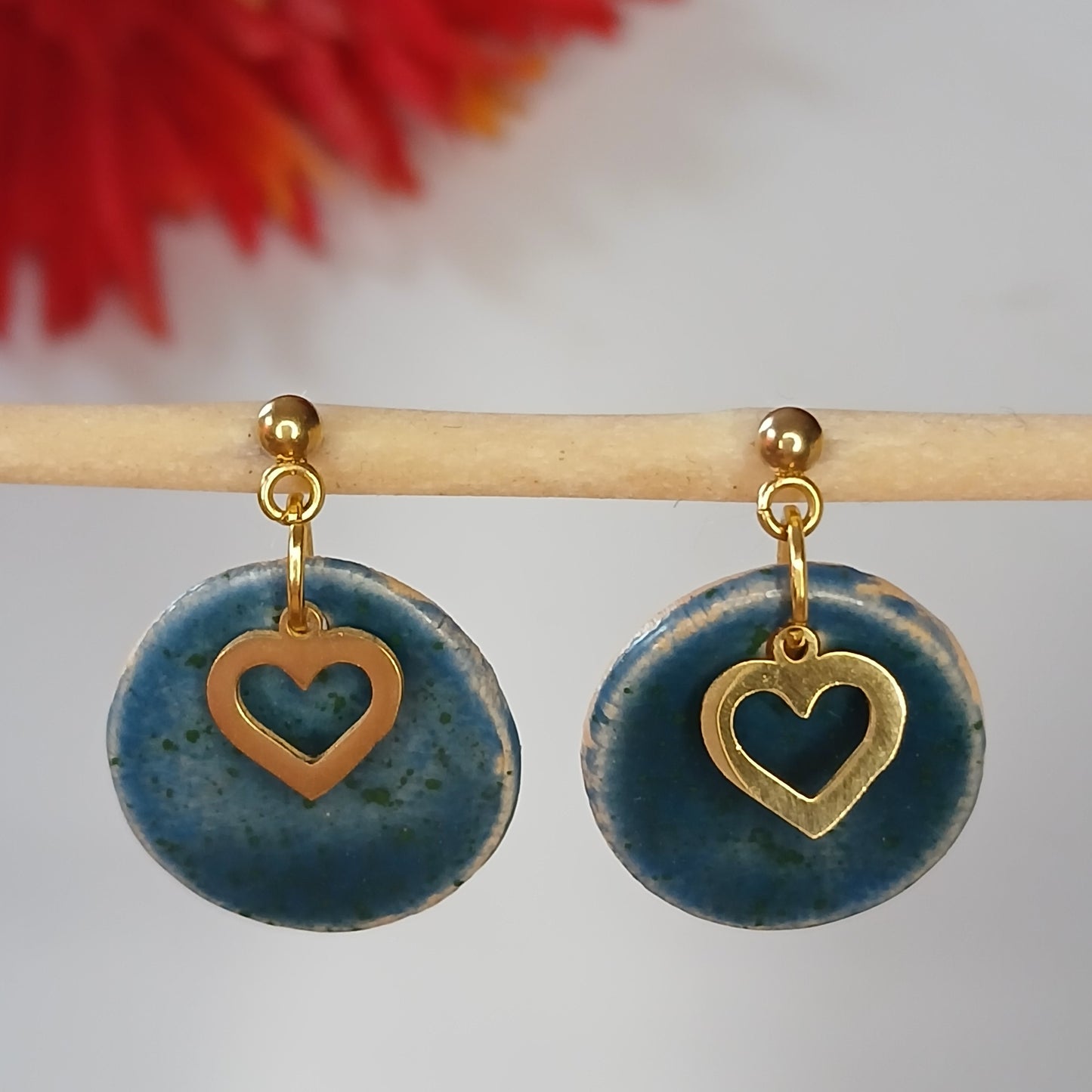 Ohrhänger Keramik "Herz" blau