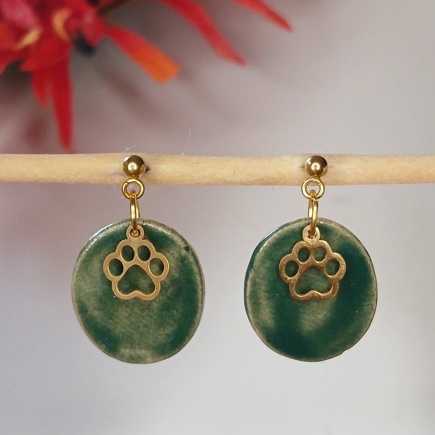 Ohrhänger Keramik "Pfote" malachit