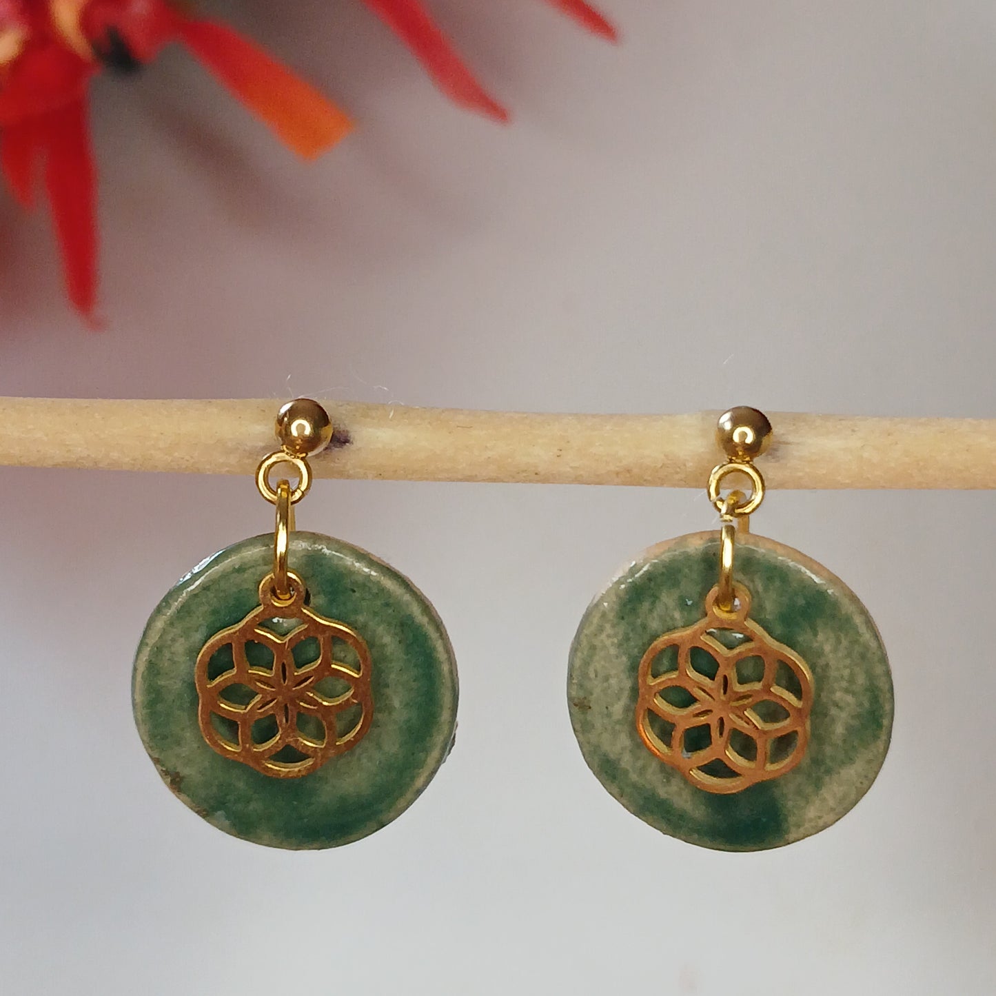 Ohrhänger Keramik "Lebensblume" malachit