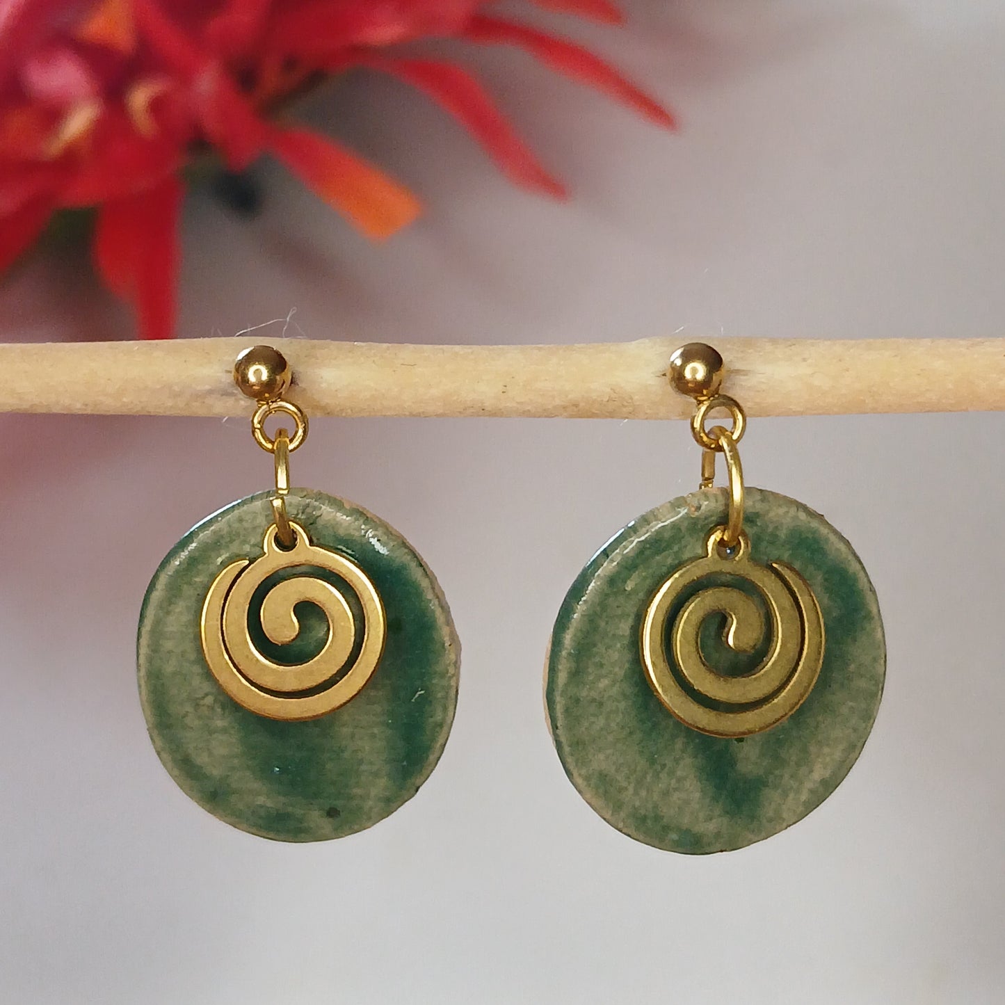 Ohrhänger Keramik "Spirale" malachit