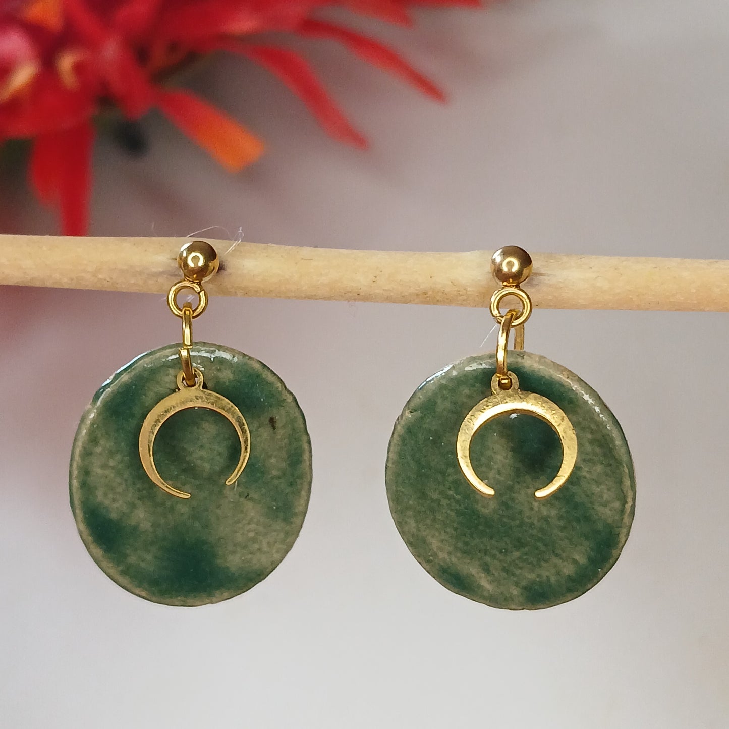 Ohrhänger Keramik "Hexenmond" malachit