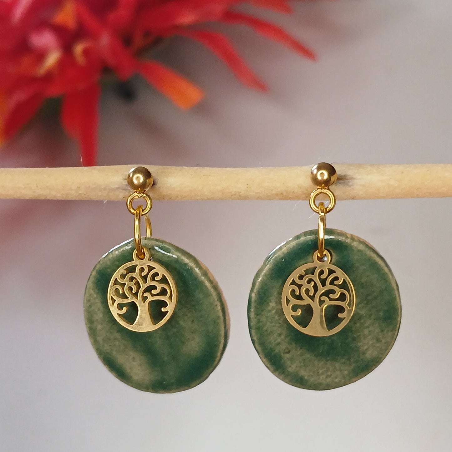 Ohrhänger Keramik "Lebensbaum" malachit