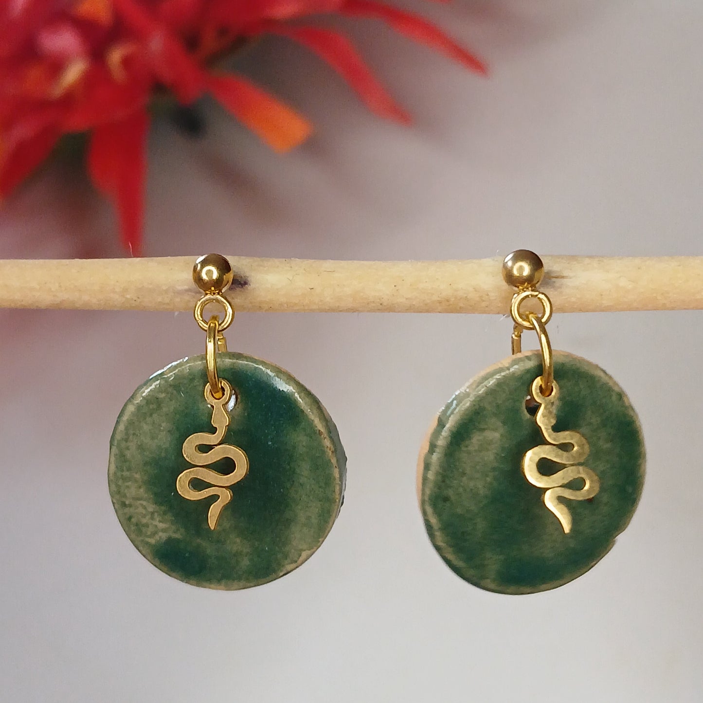Ohrhänger Keramik "Schlange" malachit