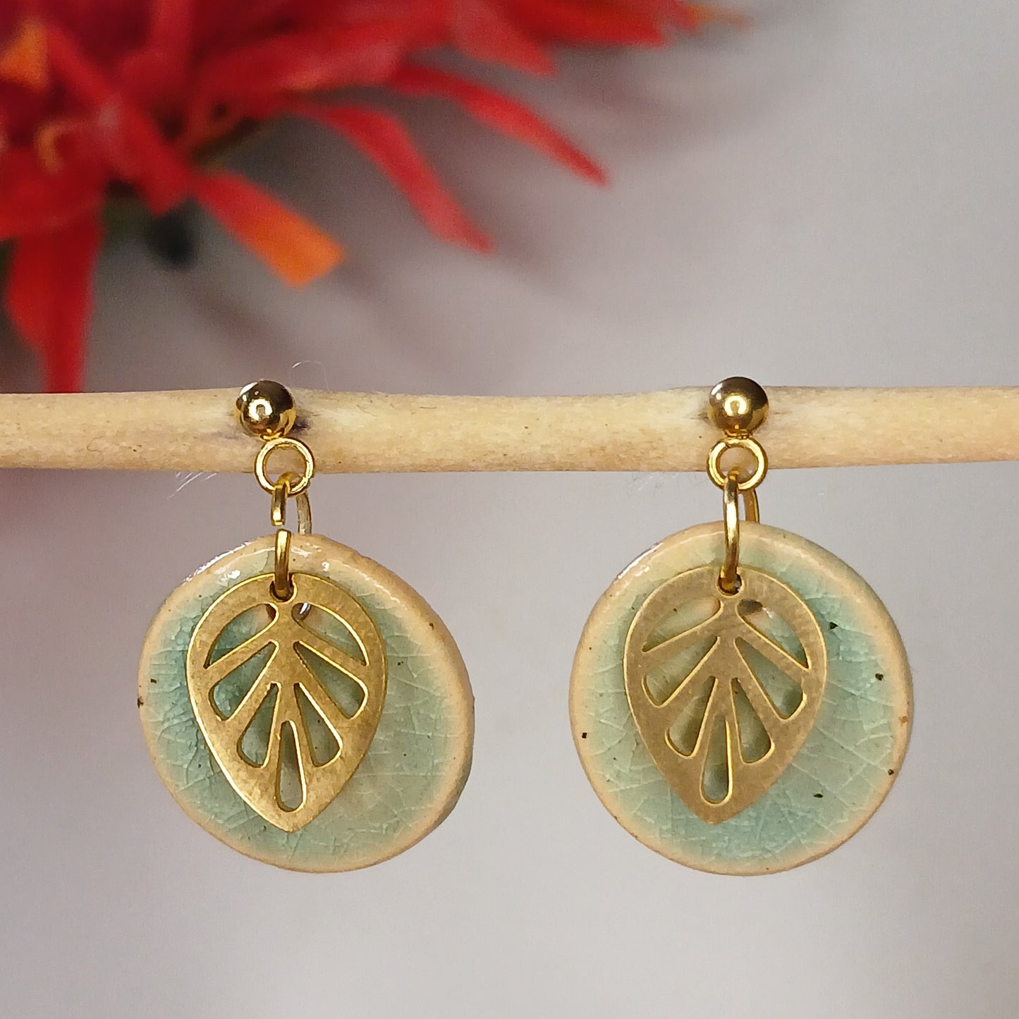 Ohrhänger Keramik "Blatt" kristalltürkis