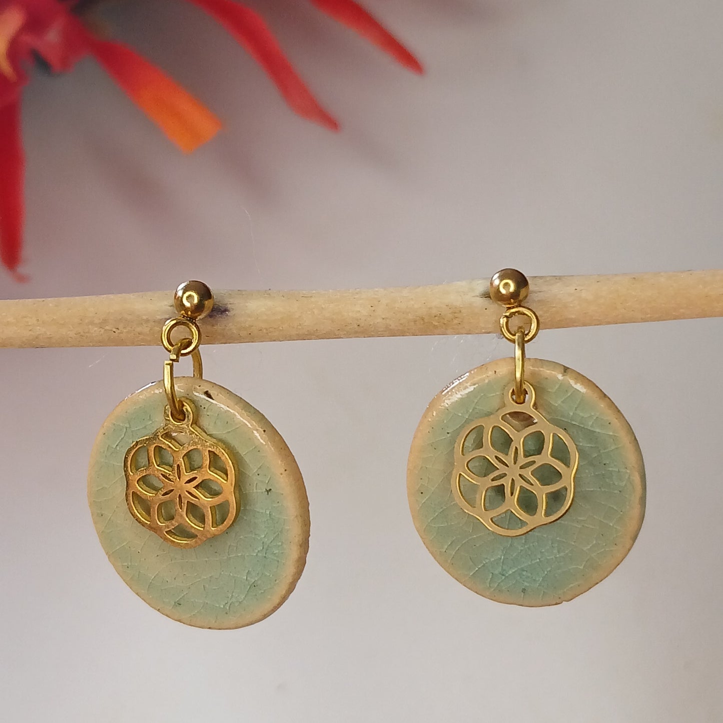 Ohrhänger Keramik "Lebensblume" kristalltürkis