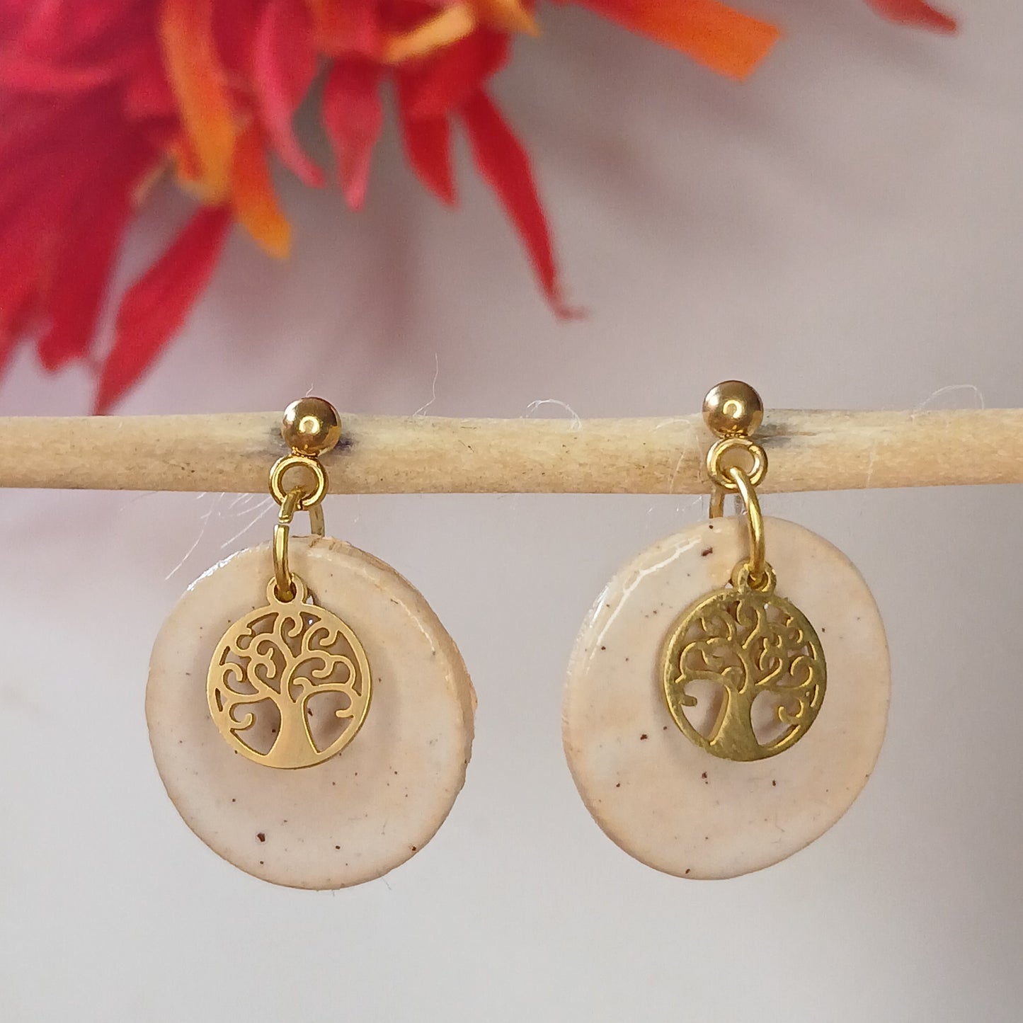 Ohrhänger Keramik "Lebensbaum" weiss