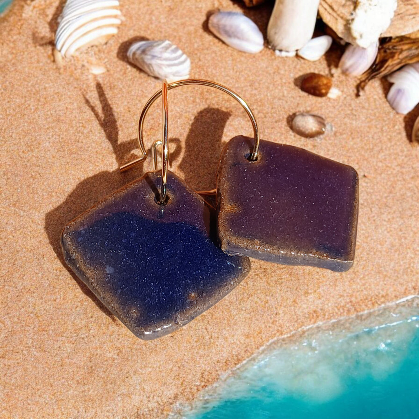 Ohrhänger Keramik tiefblau