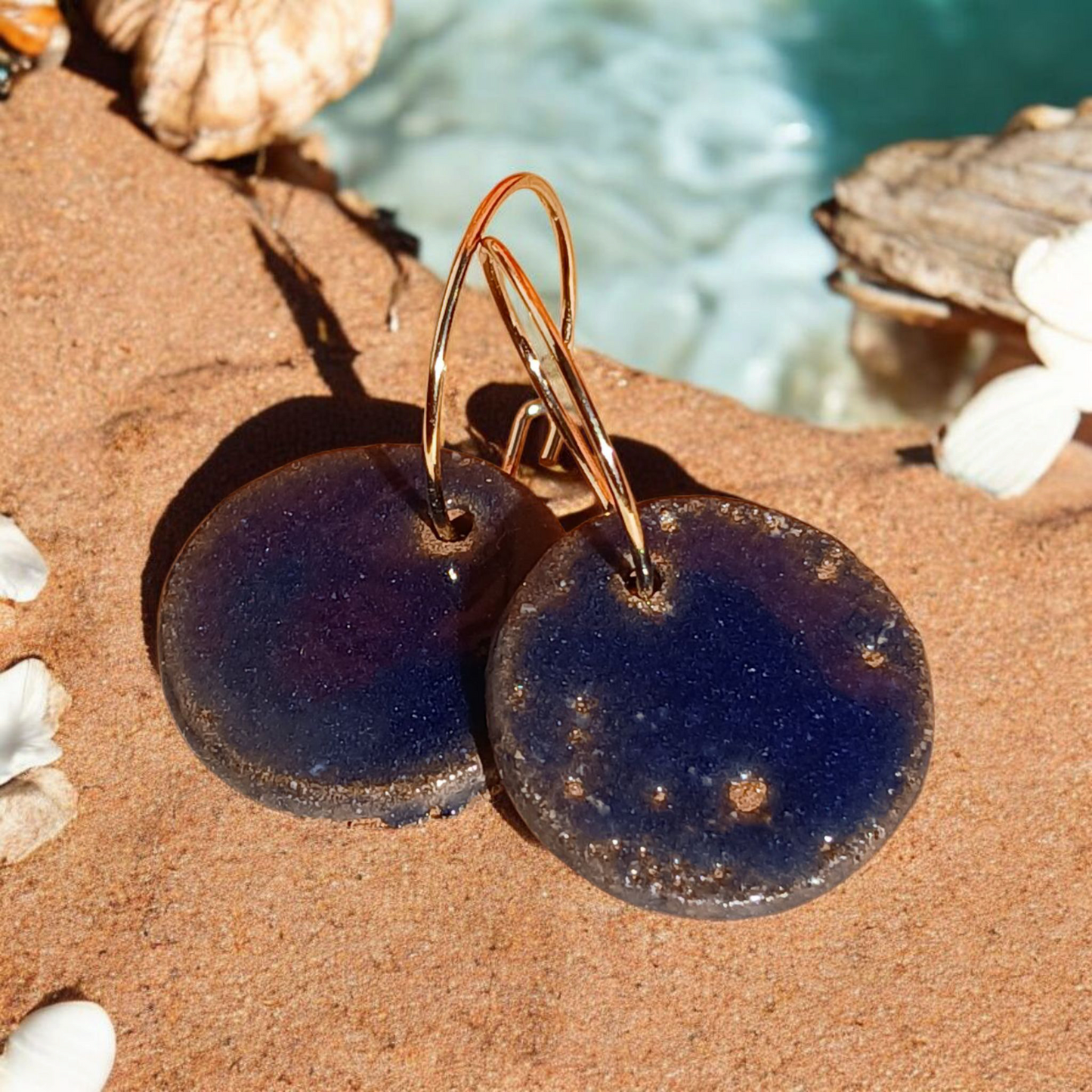 Ohrhänger Keramik tiefblau