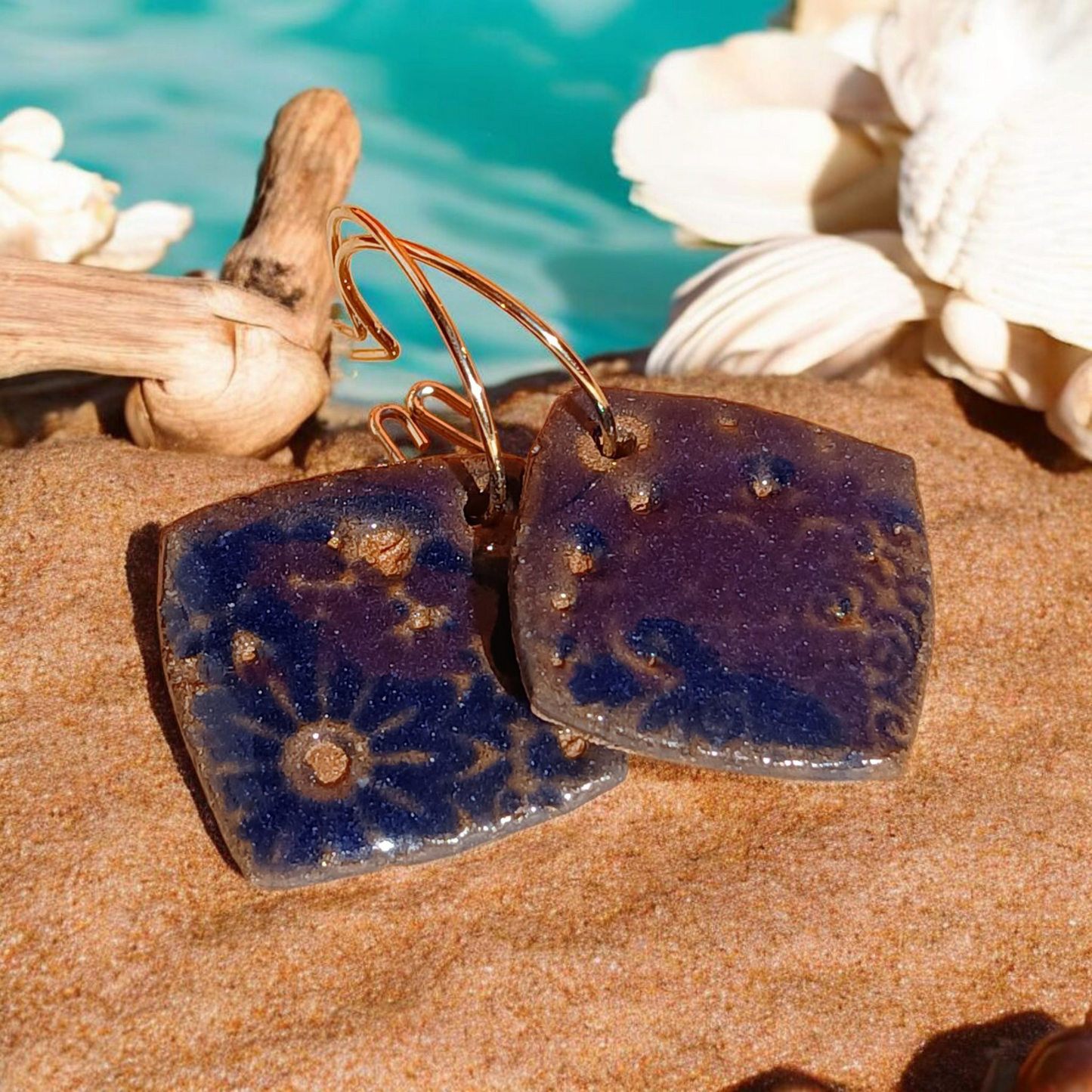 Ohrhänger Keramik tiefblau