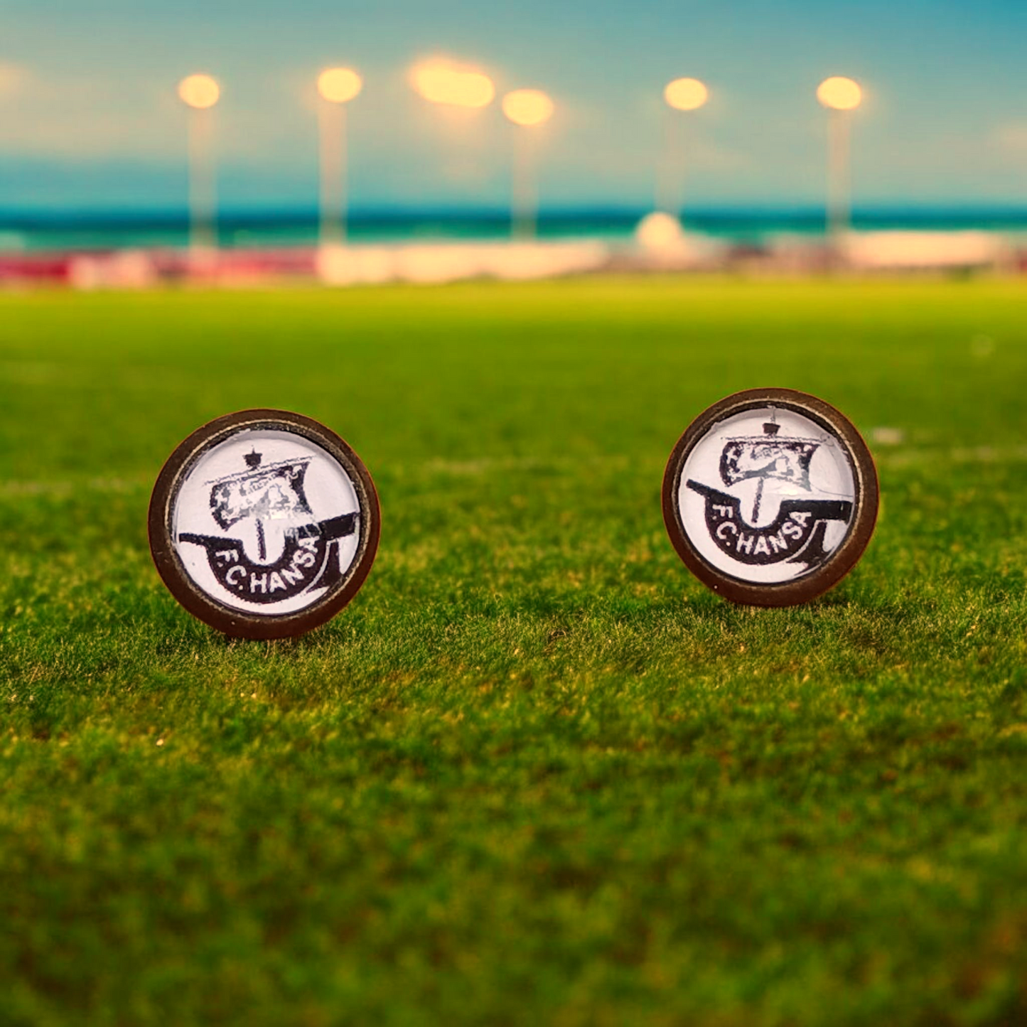 FC Hansa Ohrstecker bronzefarben Motiv schwarz-weiß