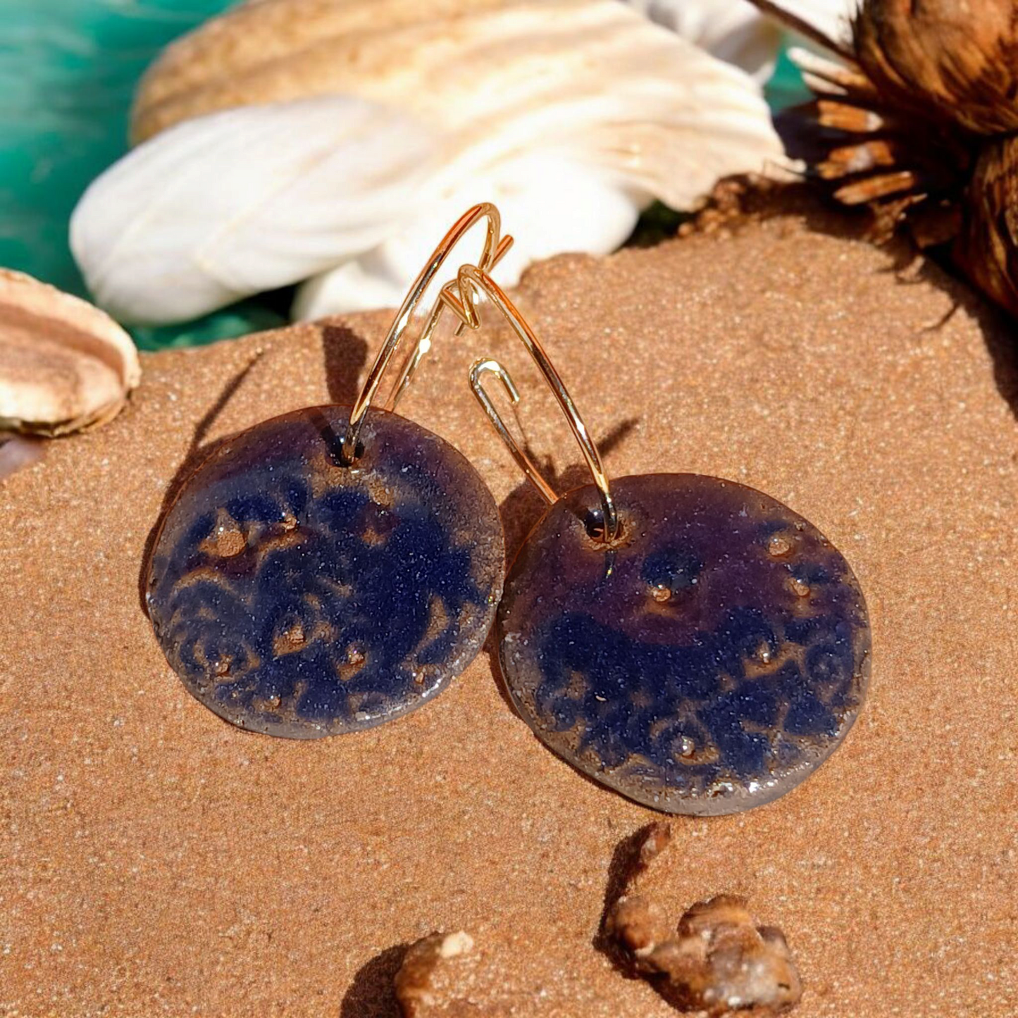 Ohrhänger Keramik tiefblau