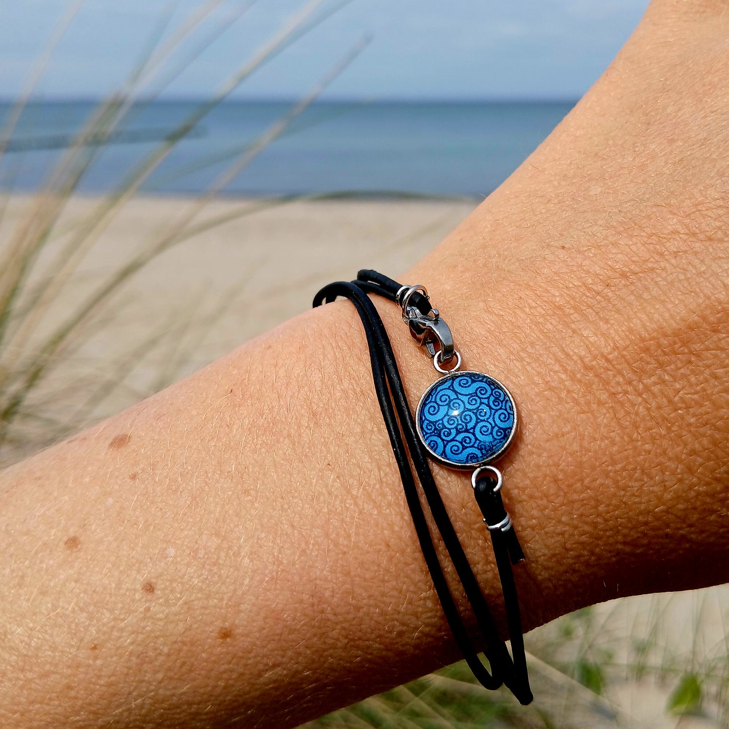 Armband Cabochon "Wellen" silber