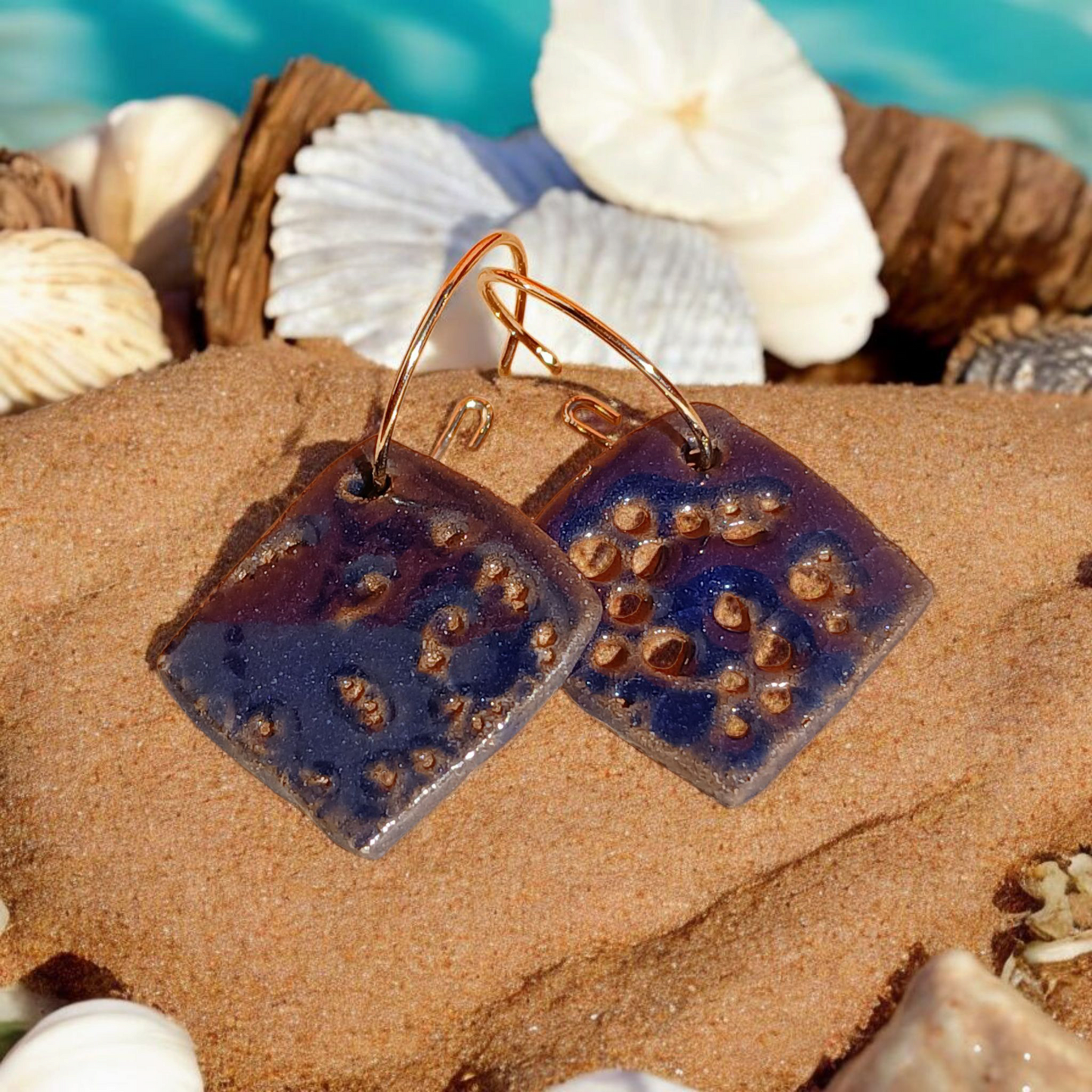 Ohrhänger Keramik tiefblau