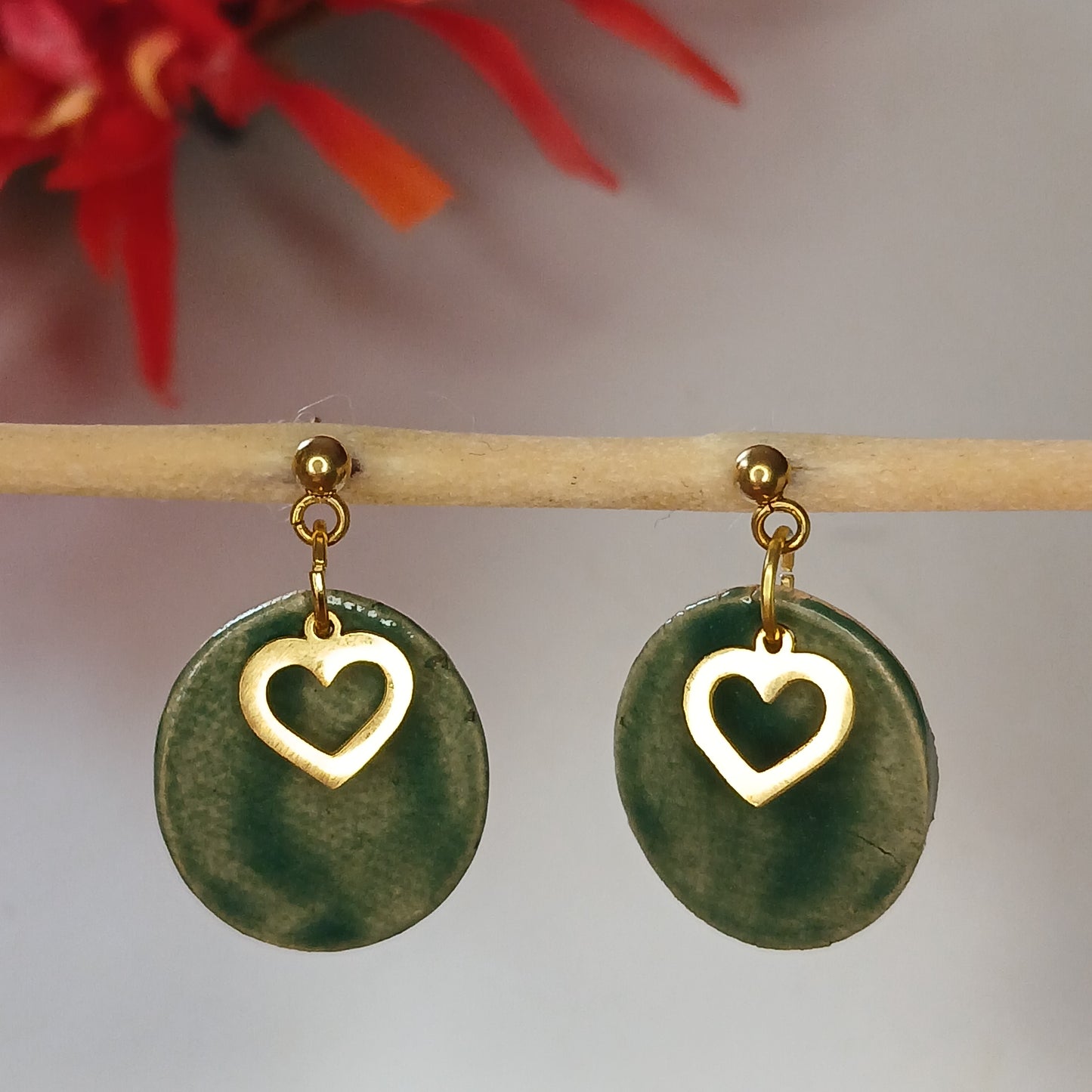 Ohrhänger Keramik "Herz" malachit