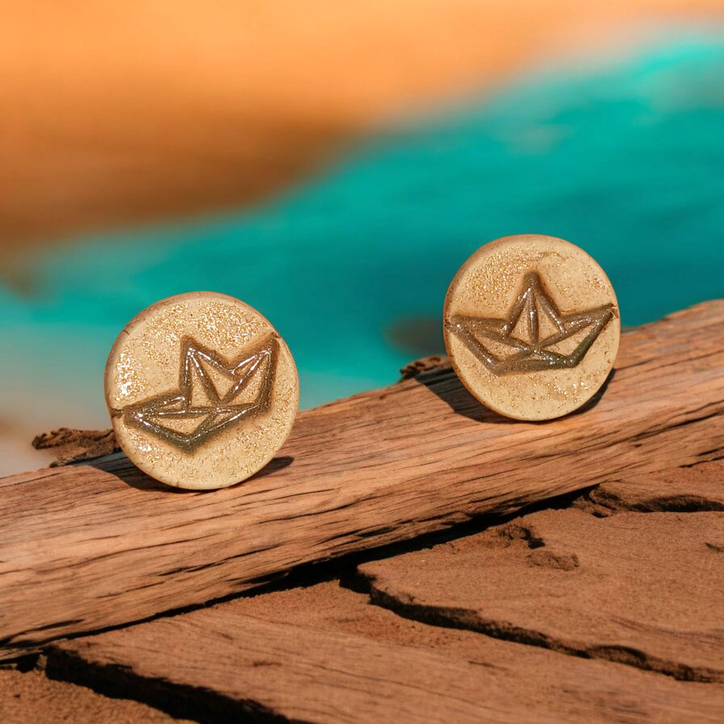 Ohrstecker Keramik "Papierboot"