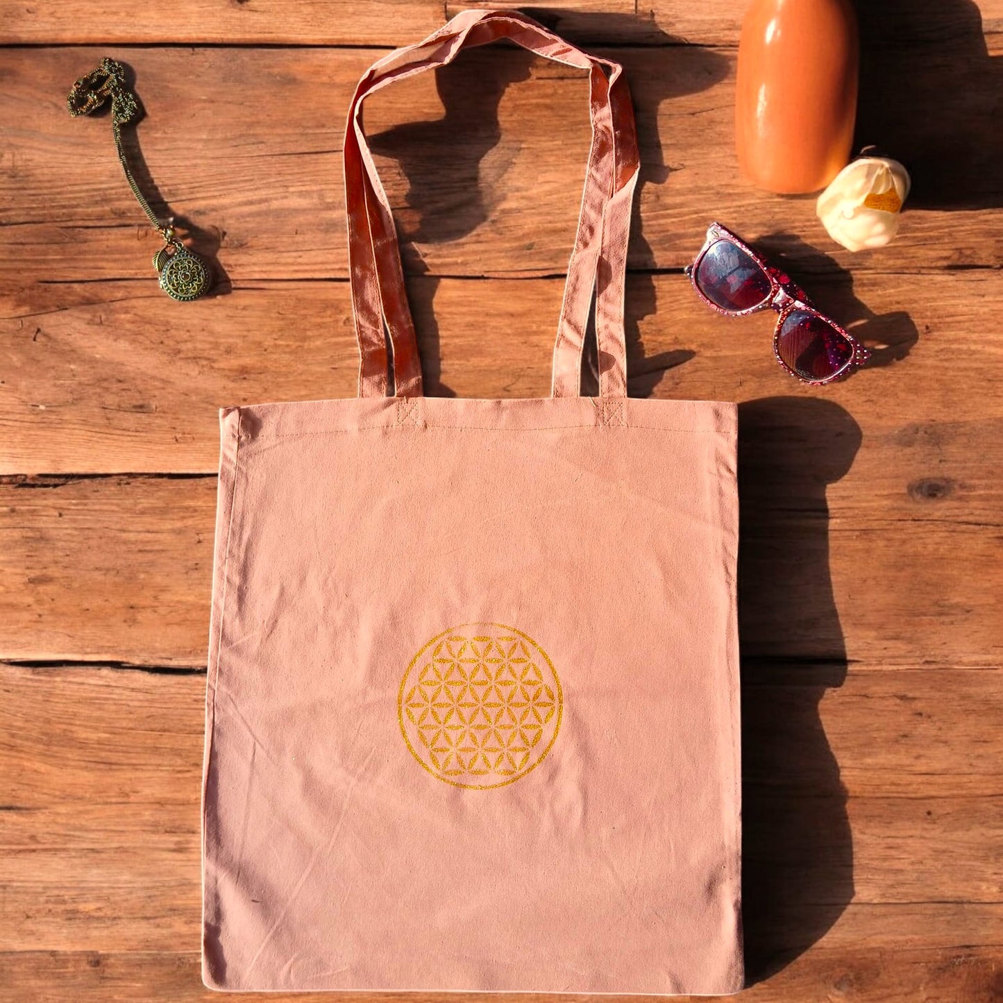 Handbedruckter Bio-Stoffbeutel Lebensblume