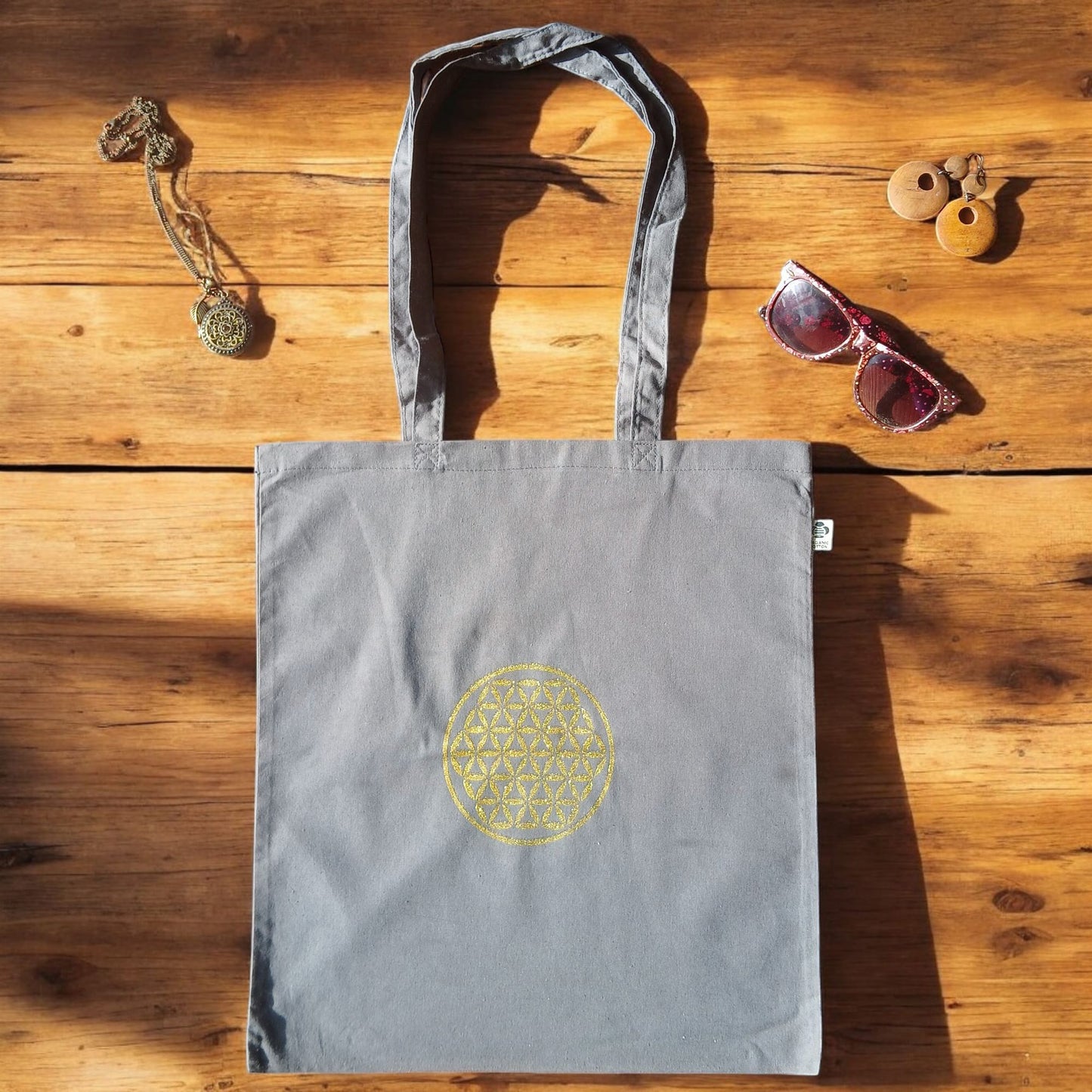 Handbedruckter Bio-Stoffbeutel Lebensblume