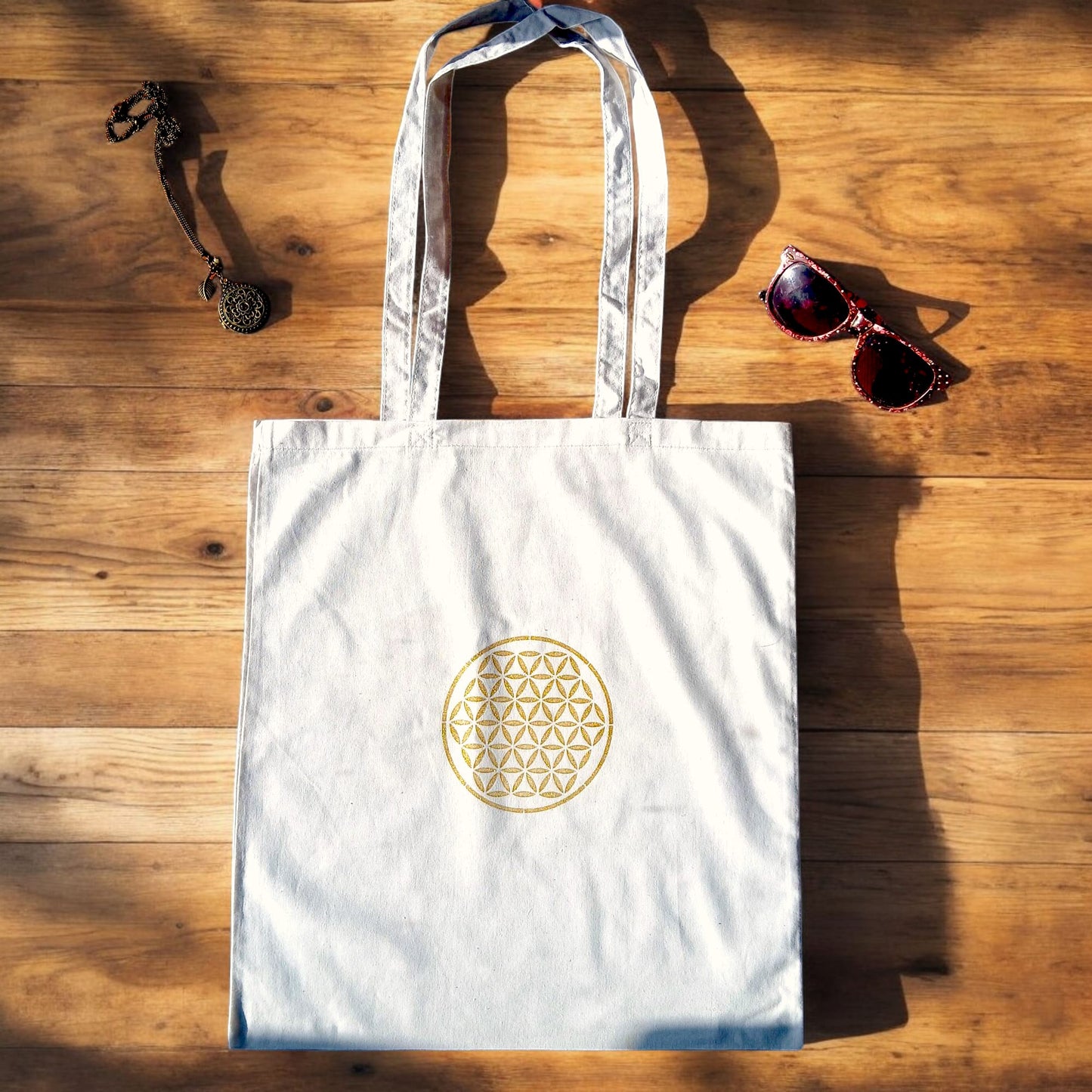 Handbedruckter Bio-Stoffbeutel Lebensblume