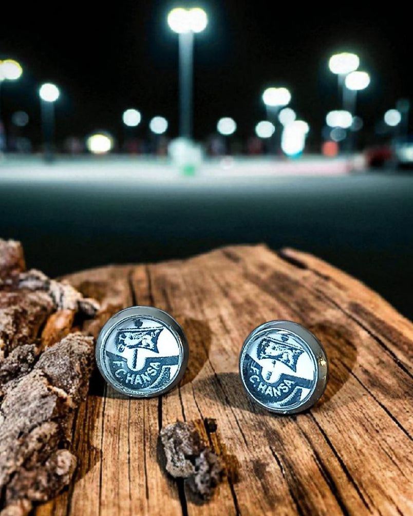 FC Hansa Ohrstecker silberfarben Motiv schwarz-weiß